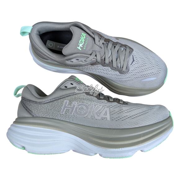 HOKA ONE Bondi 8 Womens 7.5 Olive Haze Mercury Green Run Walking Comfort Sneaker - Picture 1 of 12